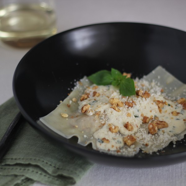 Goat Cheese Ravioli With Creamy Walnut Sauce